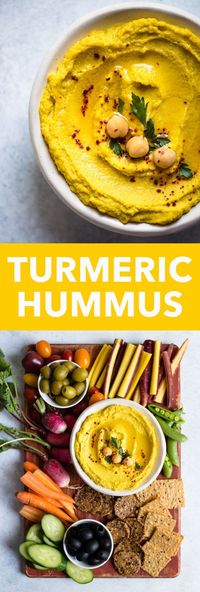 GOLDEN Turmeric Hummus - an easy and healthy vegan hummus that is great as a snack! Ready in just 10 minutes!