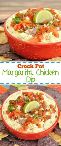 Easy slow cooker chicken dip recipe. This Crock Pot Margarita Chicken Dip will be a great appetizer for Cinco de Mayo or summer party.