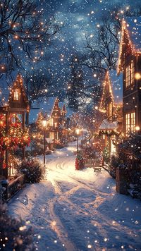 Step into a magical winter wonderland! ❄️🏡✨ Snowflakes dance amidst cozy cottages adorned with twinkling lights and festive wreaths. The serene night sky creates a dreamlike ambiance, inviting you to embrace the cozy charm of Christmas. 🎄❤️ #christmas #winter #wonderland #snow #cozy #holiday #magic #festive #lights #wreaths #night #cottage #charm