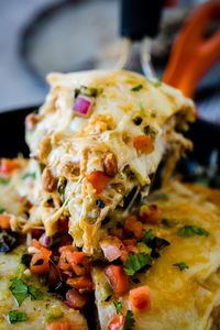 One Skillet Honey Lime Chicken Enchiladas Casserole - Oh Sweet Basil