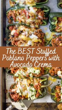 The BEST Stuffed Poblano Peppers with Avocado Crema Recipe | Cheff Recipes