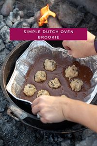 If you are looking for a dutch oven dessert idea for your next camping trip, I have the perfect recipe for you. This dutch oven brookie is so simple to make, as most the ingredients are packaged, so it comes together quickly and with minimal effort. You are going to love this dessert that is the best of both worlds- brownies and chocolate chip cookies. You don't want to miss this recipe!