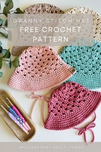 Crochet your own bucket hat with the Wallflower Granny Stitch Hat pattern. Step-by-step tutorial included for crocheters of all levels.