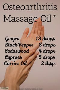 Biosource Naturals For natural support of osteoarthritis symptoms, give this essential oil blend a try. Directions: Massage this formula into the affected area twice a day.  #aromatherapy