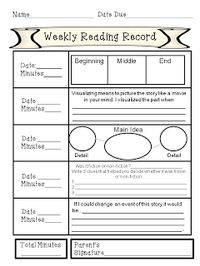 Weekly Reading Record with Comprehension Activities for each night