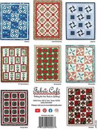 8 quilt designs written for 3 sizes- Lap, Twin and Queen/King. Easy to kit-3, 1-yard cuts make lap quilt kit. Twin uses 2 lap kits, Q/K uses 4 lap kits. Donna Robertson, and Fran Morgan co-founders and designers of Fabric Caf, known for their signature economical 3-yard quilt method, are joyous to announce their new pattern book, Quick Christmas 3-Yard Quilts! 8 festive easy-to-make patterns