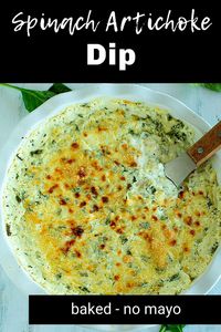 This Baked Spinach Artichoke Dip is our favorite Christmas appetizer! It’s the best hot cream cheese dip because it's creamy, cheesy, and loaded with flavor! We rarely order artichoke dip when we go out to eat because this homemade version is hard to beat, plus it's really easy to make from scratch! This artichoke spinach dip is made with fresh spinach. It's a great keto appetizer. Make it ahead and bake it at the last minute. #spinachartichokedip #freshspinachdip #creamcheesedip