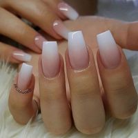 White pink ombre acrylic fingernails - Manicure - French tip - Square shaped long nails - cute summer fall spring fingernails - gel nails - shellac - #acrylicnails #fingernaildesigns #nailart #nailartideas