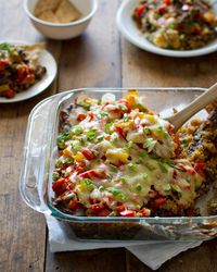 Southwestern Quinoa and Black Bean Casserole is a dish packed with delicious healthy ingredients including black beans, bell peppers, garlic, vegetable broth, and the grain of grains, quinoa. Try it out for a tasty dinner dish with a Southwestern flair!