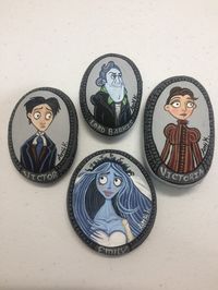 My corpse bride love triangle portraits. Hand painted rocks.