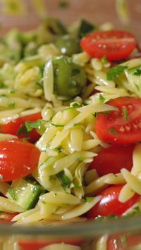 I love this easy orzo salad recipe with a simple lemon dressing, fresh tomatoes, crisp cucumber, and herbs. It’s quick to make and always a hit with everyone I share it with!