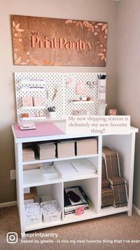 The new shipping station and peg board organizer is finally set up! using this peg board organizer from IKEA has been a game changer! So helpful in organizing a shipping station area with all of the items your small business needs to ship out orders!!