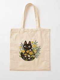 "Black cat with flowers " Tote Bag by michelledraws | Redbubble