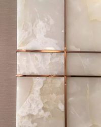 Helen Green Design Studio on Instagram: “Rose gold. ------------------------------------ Close-up details of this rose gold lined marble, against soft lined wallpapering,…”