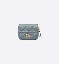 Dior Caro Compact Zipped Wallet Cloud Blue Supple Cannage Calfskin | DIOR