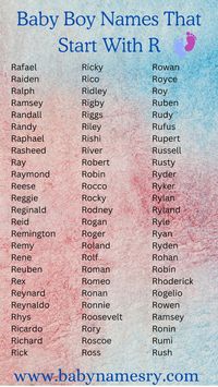 Discover remarkable baby boy names that start with R. From traditional to modern, explore a variety of names beginning with the letter R for your baby boy.