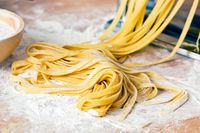 You can use a pasta roller or just roll this dough out by hand to make tagliatelle or fettuccine. Either way, its easier than you think with a richer taste and texture that's well worth the prep time.