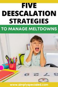 Are you wondering how to manage meltdowns in your special education classroom? Today, I talk about 5 deescalation techniques that you can use with your special education students. This blog includes deescalation tips for both antecedent strategies and reactive strategies. One of these meltdown tips is finding tools for sensory regulation. I include a sensory chart to pick what’s best for each child. Hopefully you find these deescalation strategies helpful to manage meltdowns in the classroom.