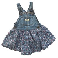 Oshkosh B'Gosh Denim Floral Jumper Dress  Size: 12-18m  Classic Denim Vestbak Overall / Bib Upper  Floral Skirt with Prairie, Cottagecore, Boho Style Blue, Pins  Approximate Length 17"-18" ( Adjustable Straps)  211210 8214