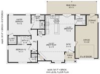 Ranch Plan: 1,234 Square Feet, 2 Bedrooms, 2 Bathrooms - 940-00164