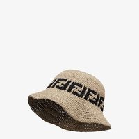 Wide-brimmed hat. Made of beige woven cotton crochet Embellished with FF motif in black. Made in Italy. Size L