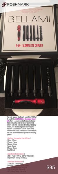 Bellami 6 in 1 curling wand set Bellami Hair 6 in 1 curling wand set. Has 6 attachments including thermal glove in box. Only used a handful of times! Bellami Hair Accessories Hair Accessories