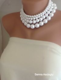 4 strands , white Pearl choker ,collar , Necklace , brides bridesmaid special occasion