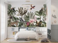 Excited to share the latest addition to my #etsy shop: Animal Kingdom Nursery Mural. Watercolor Forest Kids Mural. Safari Animals Nursery Wallpaper. Jungle Kids Wallpaper. Removable Wallpaper https://etsy.me/3f5Myvb #green #rainbow #plantstrees #entryway #tropicalmural