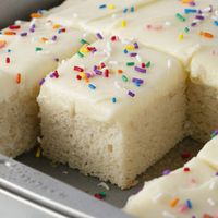 The BEST White Sheet Cake (Doctored Cake Mix!)