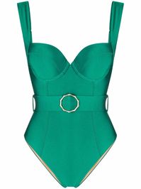 emerald green underwire cup adjustable shoulder straps low back belted waist Be mindful to try on swimwear over your own garments.