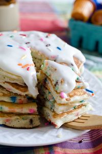 Birthday Cake Pancakes! Add a candle on their bday.