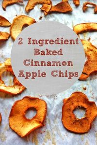 2 Ingredient Baked Cinnamon Apple Chips. Easy, delicious, easy to make, and the perfect healthy snack for kids and adults.