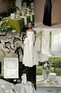 Black, white and green wedding inspiration. Wedding bows, green wedding inspiration