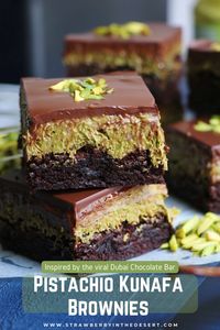 Inspired by the viral Dubai Pistachio Kunafa Chocolate bar, these brownies are soft and decadent. Made with Pistachio spread and shredded phyllo or Knafeh and a chocolate ganache on top, this is a brownie recipe you must try!