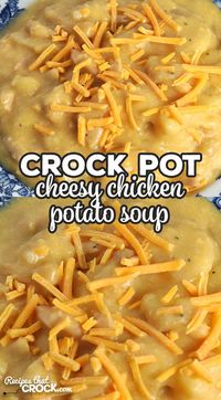 This Crock Pot Cheesy Chicken Potato Soup recipe is super easy and delicious! Everyone at your table from the youngest to oldest will love it! via @recipescrock