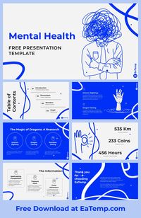 EaTemplates: Modern Mental Health PowerPoint Template  Stunning and professional PowerPoint template for therapists, counselors, and mental health professionals. This template features a modern design with calming colors and plenty of resources to help you create engaging presentations. Try it