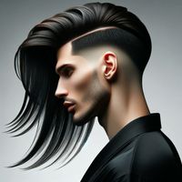 AI generated men’s hairstyle. Undercut, sideswept, shoulder length, sideswept lob.