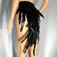 "This is a deluxe custom piece created using rooster feathers and satin ribbon inspired by the black Raven. This piece wraps around your waist, and ties in the front. One Size - Length of tail is approximately 24\" (2 feet) Extreme Detail and Assorted Feather Sizes in Design Look in our store for matching items such as shoulder wraps. We also offer a longer tail. Perfect for Cosplay Events, Raven / Crow Costume, Mystical Bird, Fairy Festivals, Fanciful Halloween Costumes, Masquerade Balls, Stage