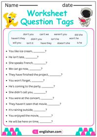 Worksheet Question Tags: Use of Question Tags in Sentences