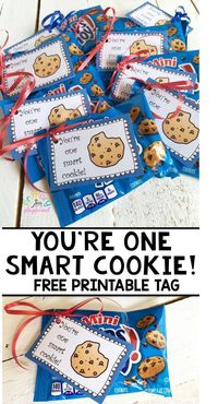 You're One Smart Cookie! Free Printable Tag - #endoftheyeargift #graduationgift #kindergraduation