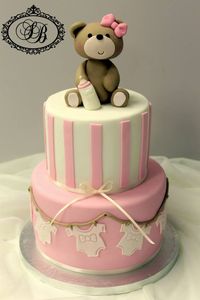 Cute Baby Shower Girl Cake. Would even look neat to just make the bear out of molding clay for decor.