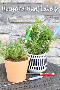 True- labeling your plants may not always be necessary. But for seedlings or just a touch of whimsy, plant markers are a fun and easy way to add character and charm to your garden or planters. And these plant labels are especially simple to make, using upcycled fondue forks from the thrift store.