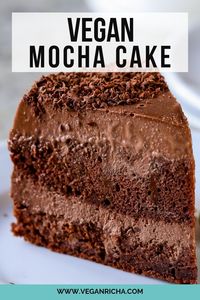 Vegan mocha cake with a layer of rich chocolate mocha mousse is a showstopping dessert that’s surprisingly easy to make. The cake is moist and that creamy layer of mousse really puts this dessert over the top! The mousse frosting is a quick blender frosting without any butter and loads of sugar!