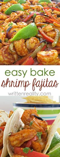 One Sheet Pan Shrimp Fajitas : Here’s an easy sheet pan shrimp fajitas recipe that’s quick and delicious. Toss vegetables and shrimp in seasonings and bake on one pan.