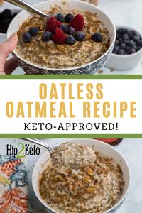 Here is an oatless oatmeal recipe made with hemp hearts, chia seeds and flax seeds. This healthy breakfast recipe is packed with superfood goodness and is also keto-approved.