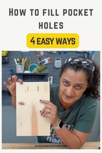 This is a great guide on how to fill pocket holes. 4 ways of filling pocket holes - using wood filler, pre-cut plugs, dowel and a plug cutter attachment. #anikasdiylife