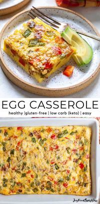 This Egg Casserole (Egg Bake) is an easy breakfast casserole that's made with only 9 ingredients (eggs, veggies, bacon, cheese and seasoning)! It's a healthy, gluten-free, low-carb way to start the day!