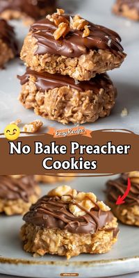 Whip up No Bake Preacher Cookies in a flash! These oatmeal, chocolate, and peanut butter cookies are a quick, delicious fix without any baking required. #NoBake #QuickDessert #PreacherCookies