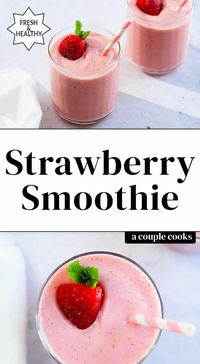 Here's the most perfect strawberry smoothie you'll find! It's easy to blend up and has the best creamy texture and fruity flavor. #strawberrysmoothie #strawberry #banana #smoothie #strawberrybanana #smoothie #plantbasedsmoothie #healthy #healthysmoothie