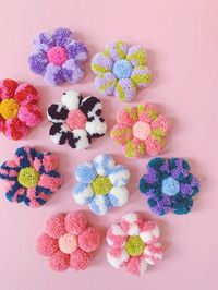 Pom Pom Flower Swirly Wall Hangings, Y2K Decor, Y2K Home Decor, Tufted, Danish Pastel Decor - Etsy